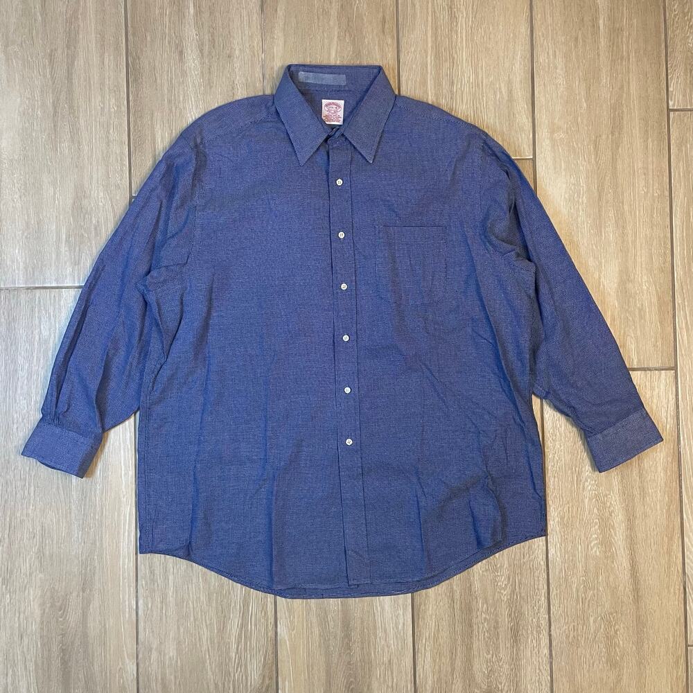 Brooks Brothers Dress Shirt 17.5 4 Blue Check Cotton Button Down Mens